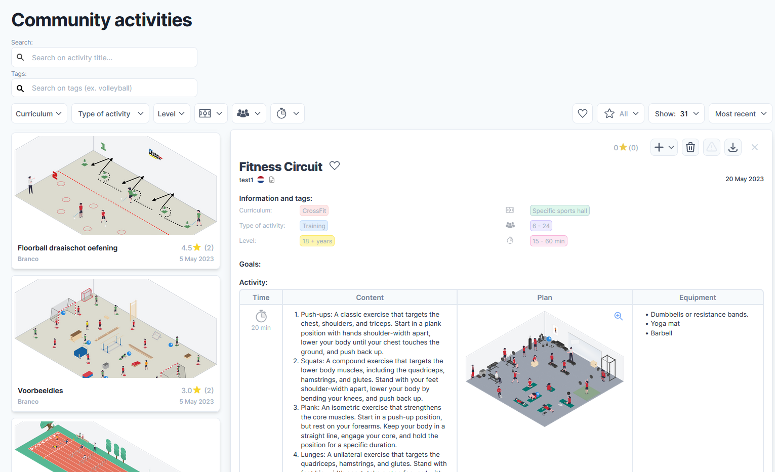 P.E. Planner Community activities example